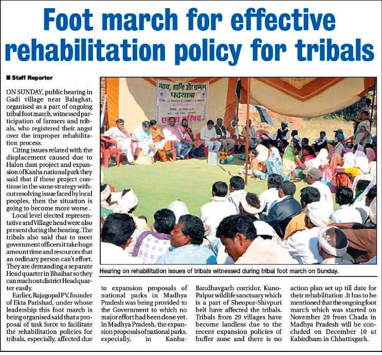 Article in the Hitvada about Ekta Parishad's footmarch
